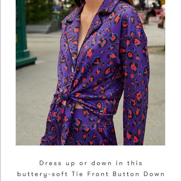 Terez Electric Cheetah Tie-Front Button Down Top - Picture 2 of 16